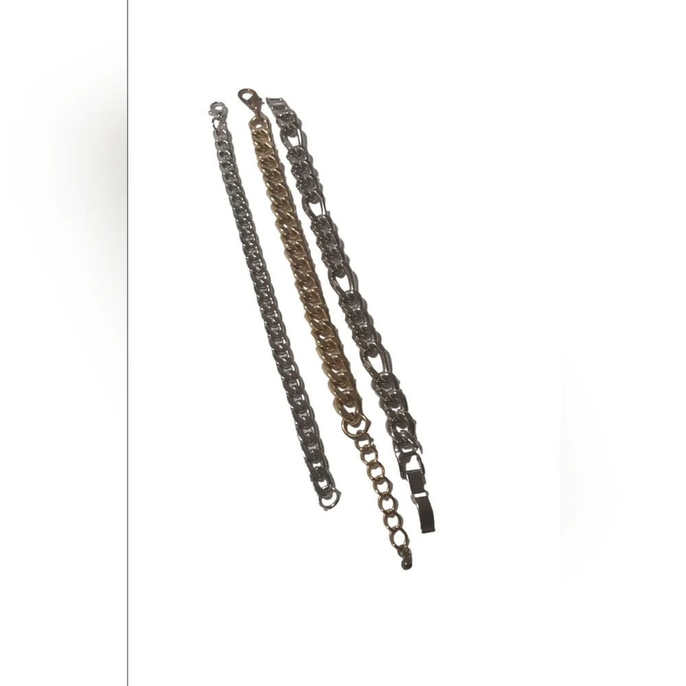 3 MIX CUBAN  LINK CHAIN  UNISEX BRACELET GOLD‎ & SILVER TONED